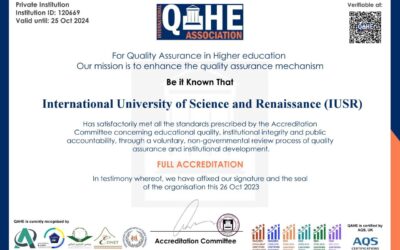 The International University for Science and Renaissance (IUSR) has been accredited by the International Association for Quality Assurance in Pre-University and Higher Education (QAHE)